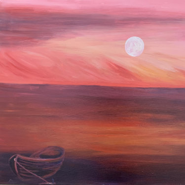 Bild Boot am See, Sonnenuntergang